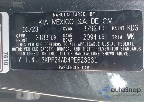 2023 Kia Forte Lxs from USA, damaged, VIN 3KPF24AD4PE623331